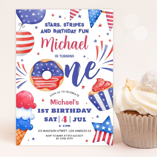 Invitation Patriotique 4 juillet garçon 1er anniversaire Invi (Créateur téléchargé)
