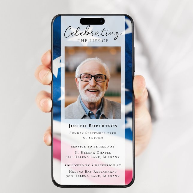 Invitation Patriotique Drapeau Vet Photo Funérailles Digital  (Créateur téléchargé)