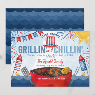 Invitation Patriotique Firework 4 juillet Jardin BBQ Party