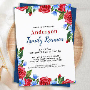 Invitation Patriotique Floral Rouge Bleu Bleu Famille Réunion