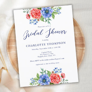 Invitation Patriotique Floral Rouge Bleu nuptiale 
