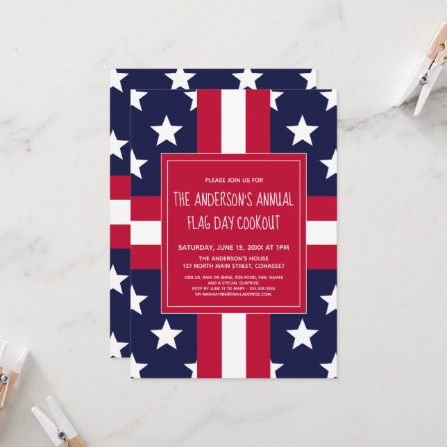 Invitation Patriotique, Jour du drapeau, Fête d'été, Invitati (Devant/Arrière en situation)