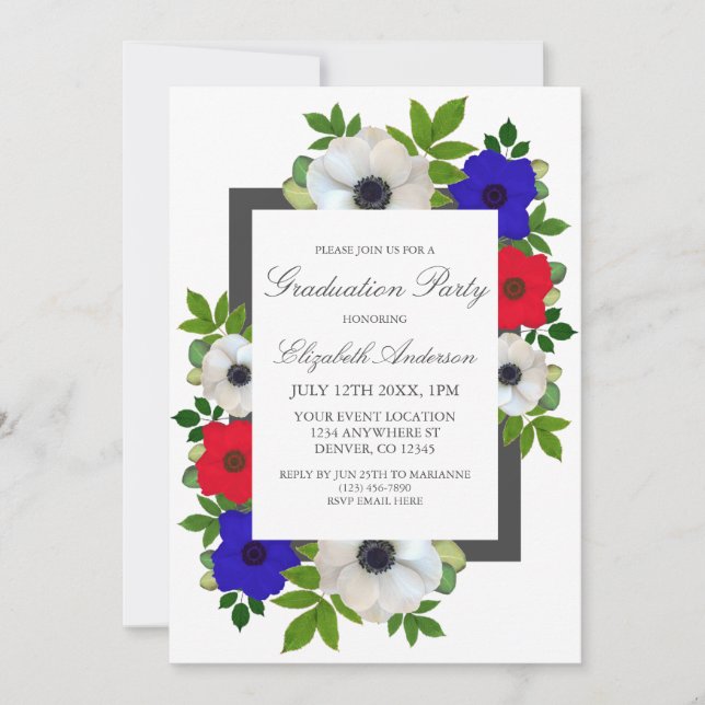 Invitation Patriotique Panda Anemone Graduation Party (Devant)