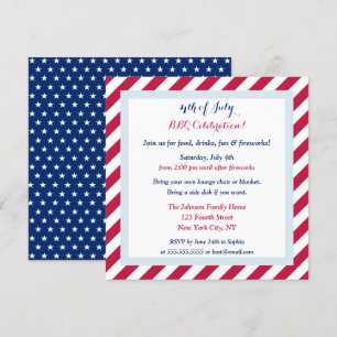 Invitation Patriotique Rouge Blanc et Bleu 4 juillet BBQ Part