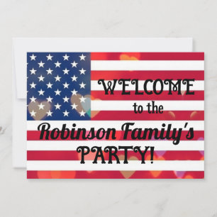 Invitation Patriotique USA Coeurs drapeau avec texte calligra