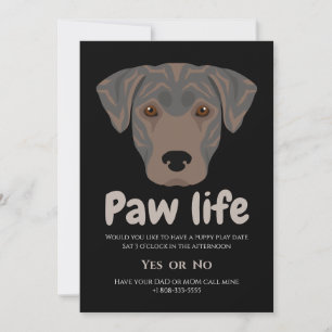 Invitation Patte de chien chiot mignon fête de vie 