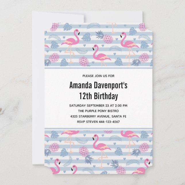 Invitation Patters de Whimsical Flamingo et Pineapple (Devant)