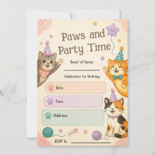 Invitation Pattes et fête - Joyeux anniversaire au chat migno