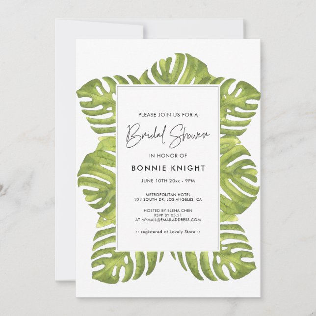 Invitation Paume vert tropical feuille Douche nuptiale (Devant)