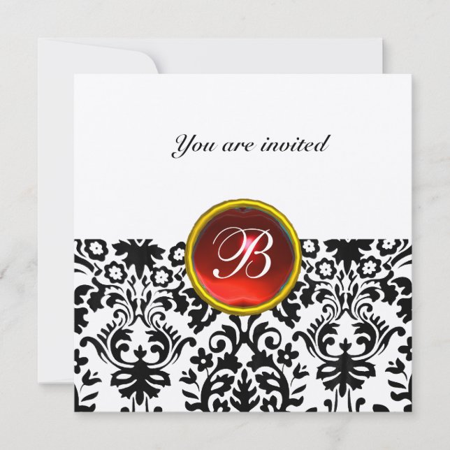 Invitation PAVÉ DE DAMAS EN PIERRE précieuse MONOGRAMME rouge (Devant)