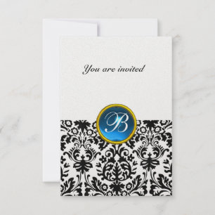 Invitation PAVÉ GEMME MONOGRAMME saphir glace bleu rsvp