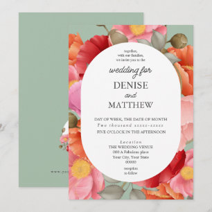 Invitation Pavot d'aquarelle sur Cameo Green