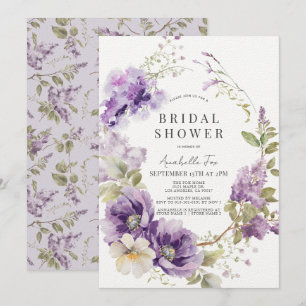 Invitation Pavot pourpre et Fête des mariées florale Lilac