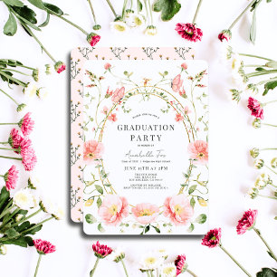 Invitation Pavot rose Fleur sauvage aquarelle graduation