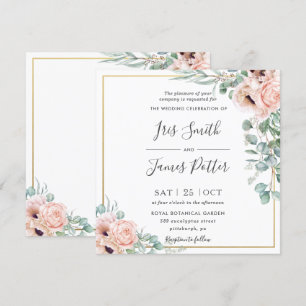 Invitation Pavot rose pâté roux floral Mariage