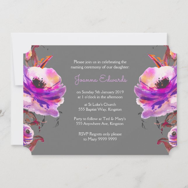 Invitation Pavots violets d'aquarelle appelant l'invitation (Devant)