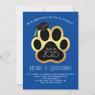 Invitation Paw Pet Vétérinaire Parti de Graduation Bleu