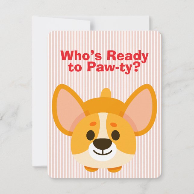 Invitation Paw-ty Time Corgi Birthday (Devant)