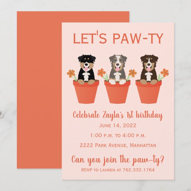 Invitation Pawty Australian Shepherd Dogs (Devant / Derrière)
