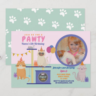 Invitation Pawty Birthday Chat Kitten Paw Girls Fun Photo