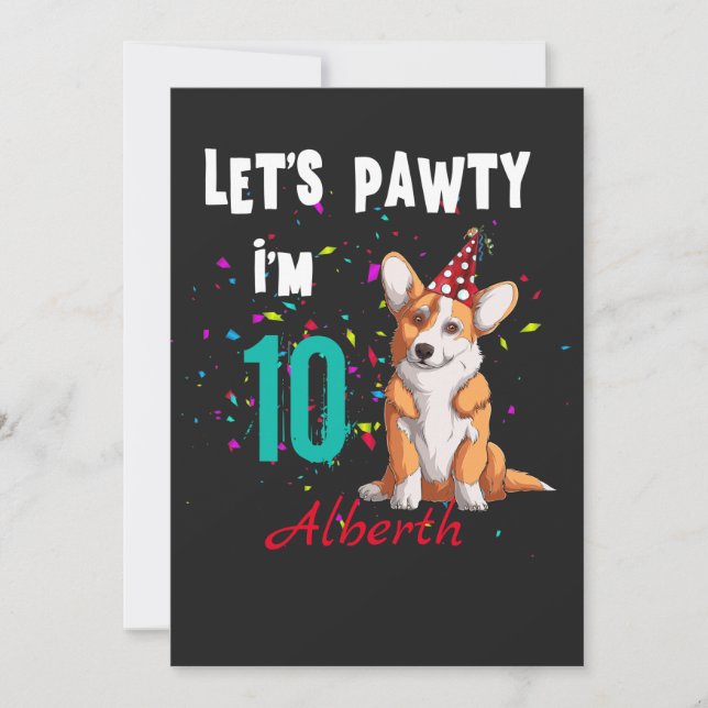 Invitation Pawty Boy ou Girl Birthday Party Custom (Devant)