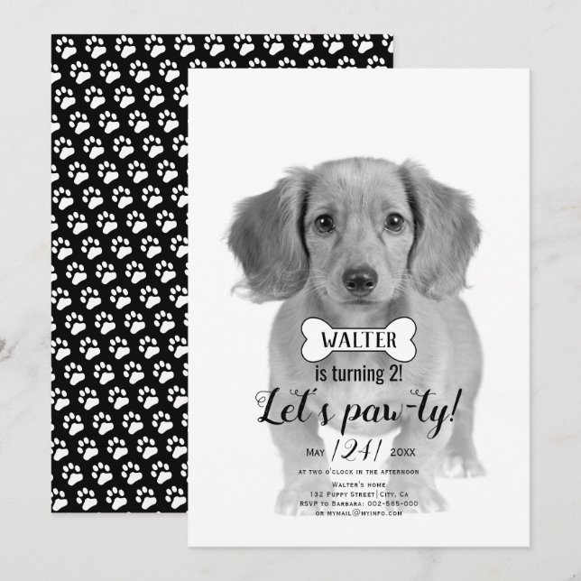 Invitation Pawty ! Chien animal de compagnie noir photo d'ann (Devant / Derrière)