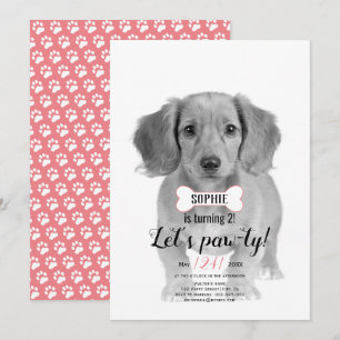 Invitation Pawty ! Chien animal de compagnie rose photo d'ann