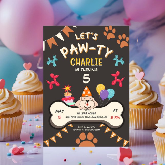 Invitation Pawty Chien Chien Chien Chien Chien Fête Anniversa (Lets pawty puppy dog birthday party invitation)