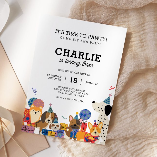 Invitation Pawty Chien Chien Chien Chien Chiot fête d'anniver (Créateur téléchargé)