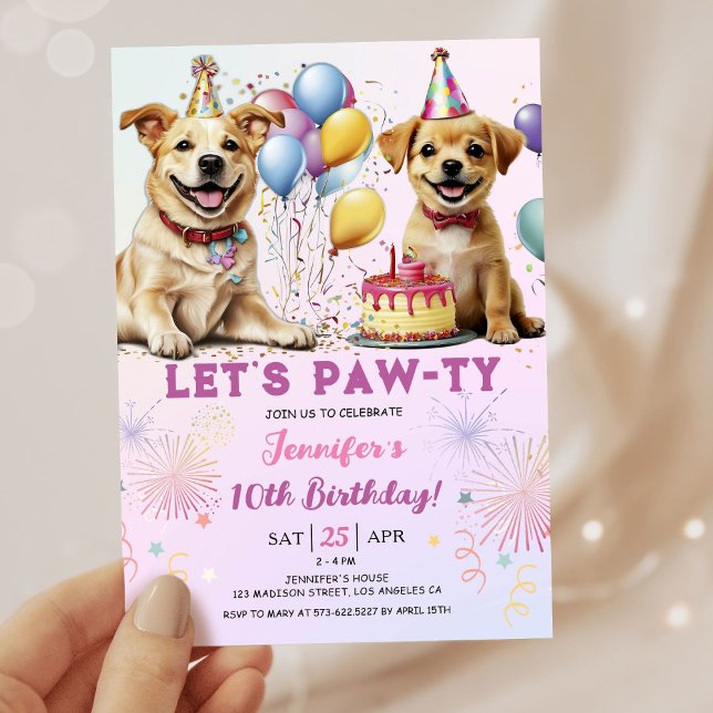 Invitation Pawty chiot fête anniversaire fille 10e anniversai (Créateur téléchargé)