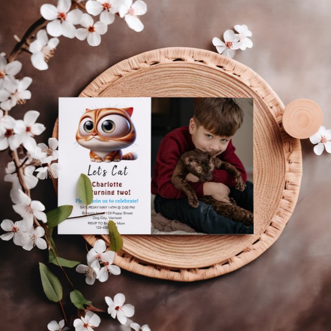 Invitation Pawty ! Cute Cat 2e fête d'anniversaire Photo (Créateur téléchargé)