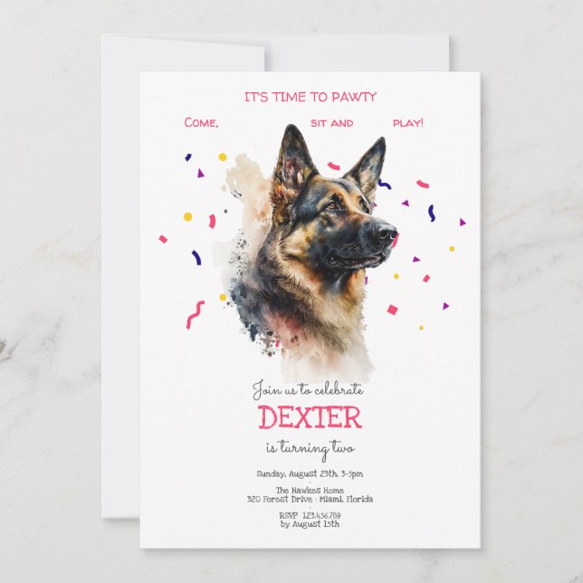 Invitation Pawty, fête d'anniversaire de chien (Devant)