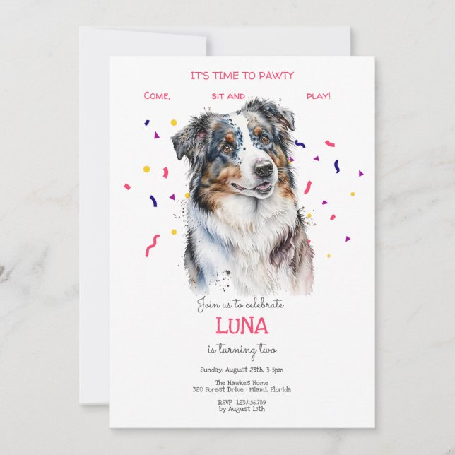 Invitation Pawty, fête d'anniversaire de chien (Devant)