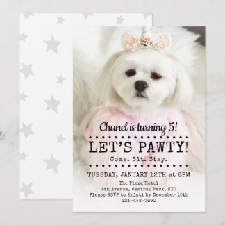 Invitation Pawty Photo Pet Anniversaire