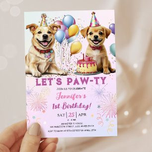 Invitation Pawty Puppy Anniversaire Fille 1er Anniversaire