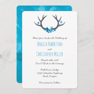 Invitation Pays Antlers Mariage bleu