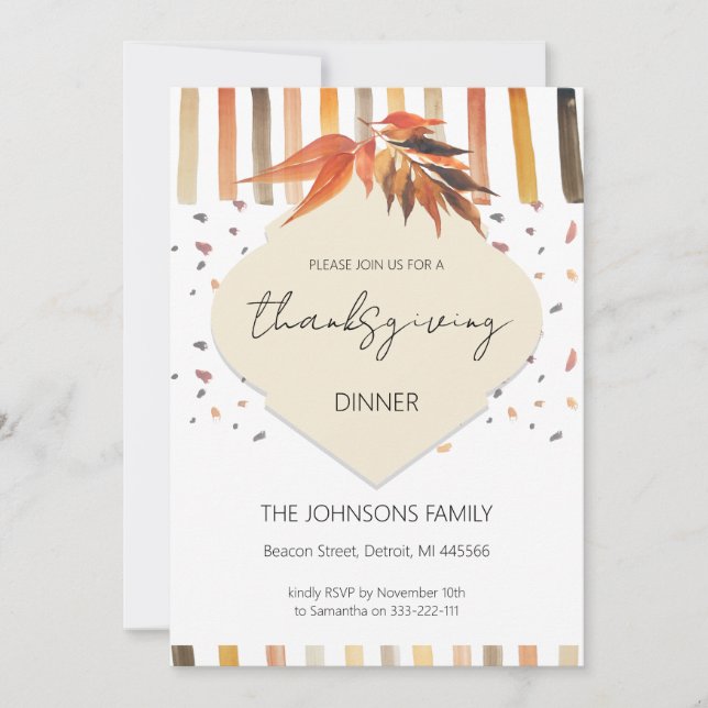 Invitation Pays Automne Thanksgiving Watercolor Feuilles (Devant)