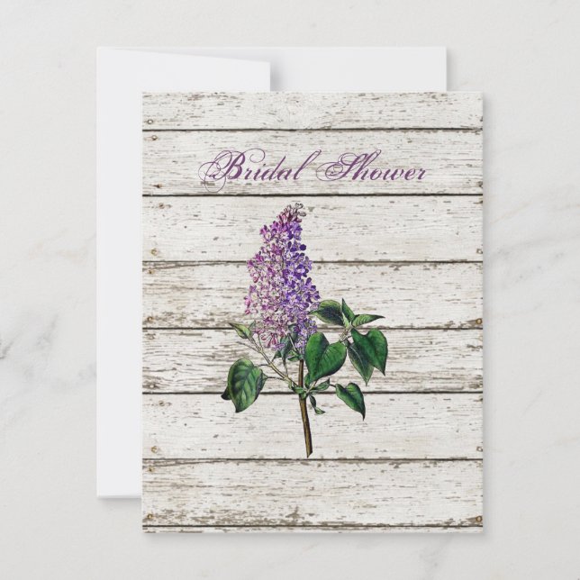 Invitation pays blanc grange bois violet lilas mariage (Devant)