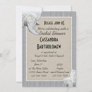 Invitation Pays Bleu Chèques Roses Blanches Fête des mariées