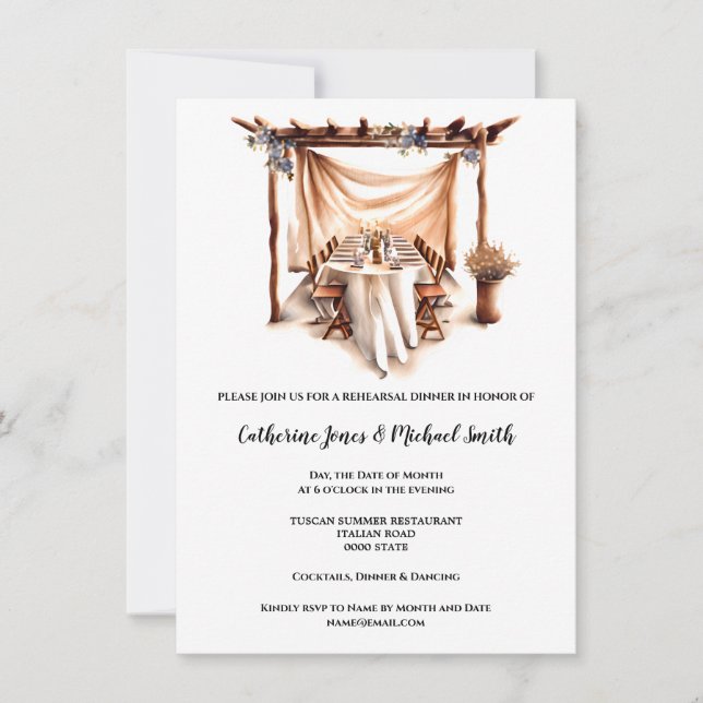 Invitation Pays boho Toscan italien aquarelle arche (Devant)