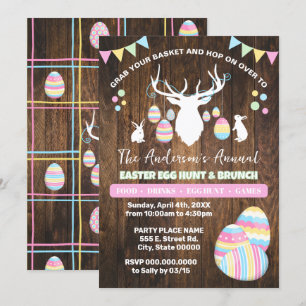 Invitation Pays Chasse aux oeufs de Pâques et Brunch Deer Bun