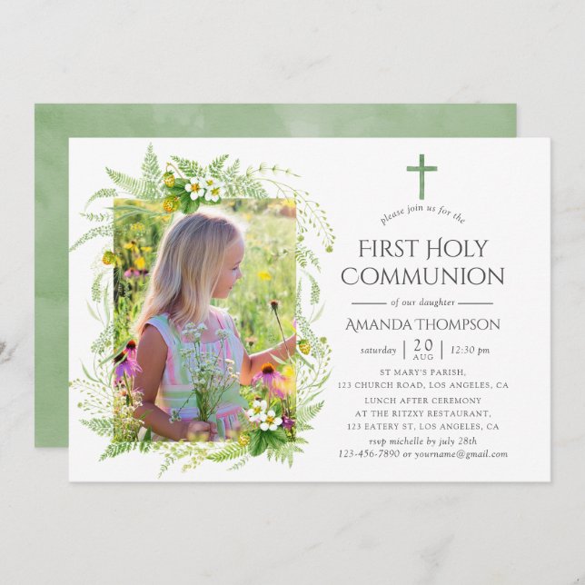 Invitation Pays de la verdure Première Communion sainte (Devant / Derrière)
