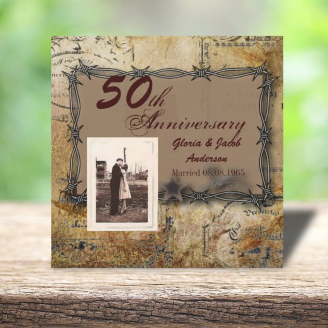 Invitation pays de l'ouest rustique 50e anniversaire de maria (rustic western country 50th wedding anniversary invitation)