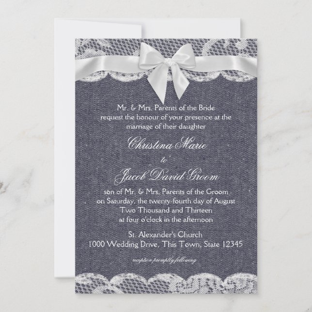 Invitation Pays Denim et Mariage de dentelle (Devant)