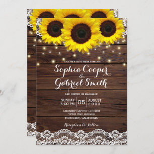 Invitation Pays Dentelle de tournesol rustique Mariage bois