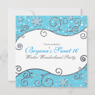 Invitation Pays des merveilles d'hiver Bleu & Argent Tourbill