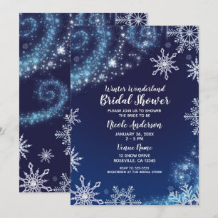 Invitation Pays des merveilles hivernal bleu et blanc flocons