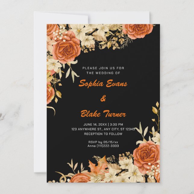 Invitation Pays élégant Rose orange Mariage noir (Devant)