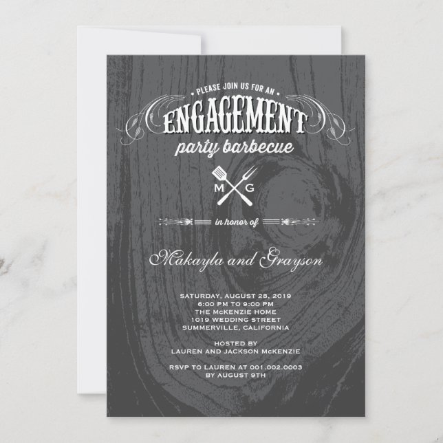 Invitation Pays élégant Rustic Wood Engagement Party BBBQ (Devant)