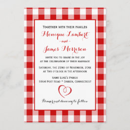 Invitation Pays En vichy Rouge et blanc Chèques Mariage Plaid